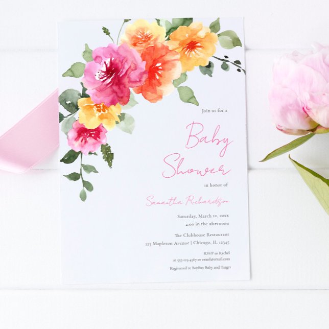 Flickdusch för färggranulat av rosa orange peonies inbjudningar (Skapare uppladdad)