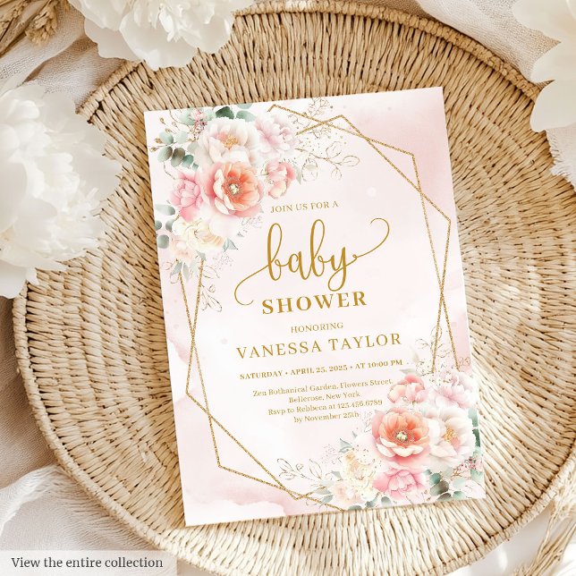 Flickdusch för  rosa-peonier i party inbjudningar (Tender blush pink peonies girl baby shower party Invitation)
