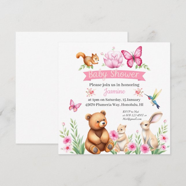 Flickdusch för skogskriterare inbjudningar (Fram/baksida)