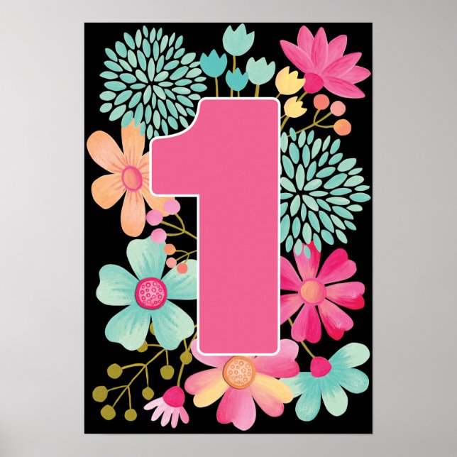 Flickebarn 1-årsdag Nummer Ett Konsttryck Poster (Framsidan)