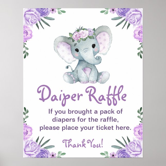 Flickelelefant - dagboksskylt Raffle Baby Shower G Poster (Framsidan)