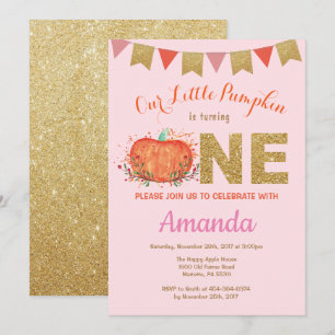 Flickepumpkin Fall Birthday-inbjudan Guld Glitter Inbjudningar