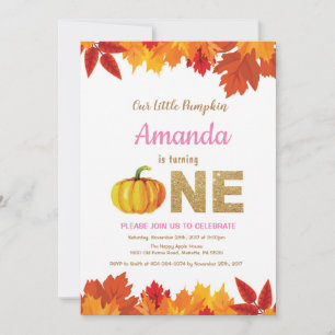 Flickepumpkin Fall Birthday-inbjudan Guld Glitter Inbjudningar