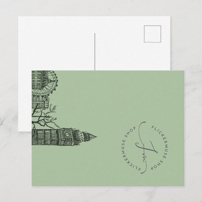 Flickermuse London Färg Tone Sketch Postcard Vykort (Fram/baksida)