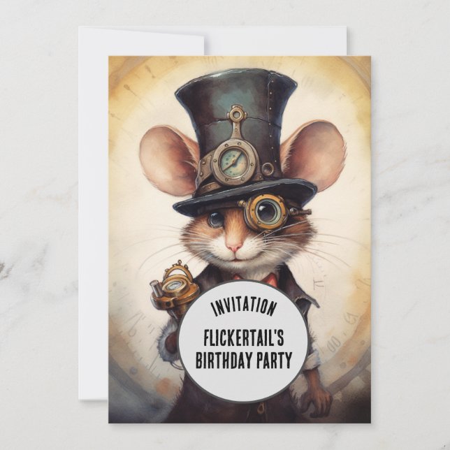 Flickertails Steampunk-djurnamn Inbjudningar (Framsida)