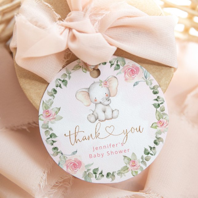 Flickeucalyptus rosa elefant - babydusch gåvor etiketter (Skapare uppladdad)