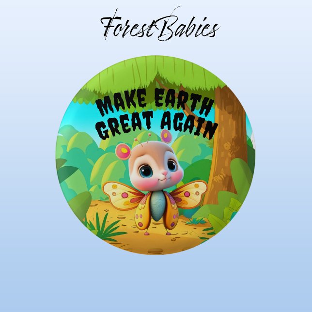 Flickfjäril, gör jorden Underbar igen, Wildlife Knapp (Butterfly Girl 🦋 ForestBabies Button)