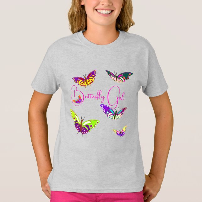 Flickflicka - färgglada fjärilar t shirt (Framsida)