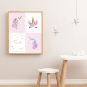 Flickfödelseannons Rosa Enhörning Baby Shower Poster