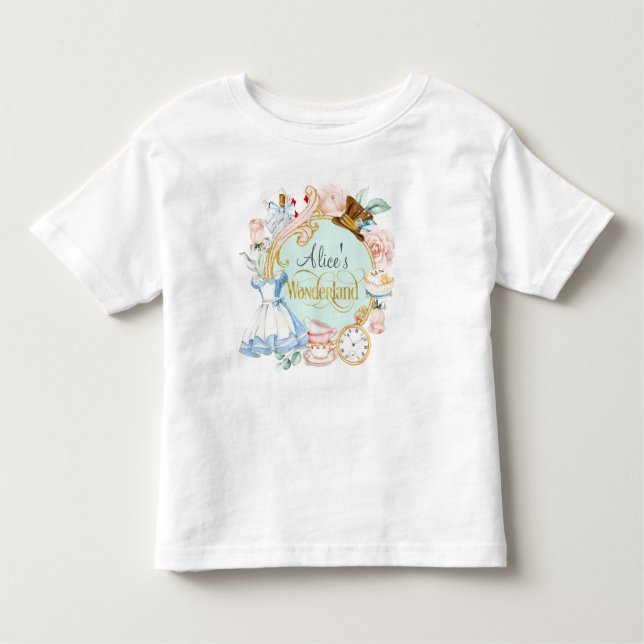 Flickfödelsedag Alice i Wonderland Småbarn T-shirt (Framsida)