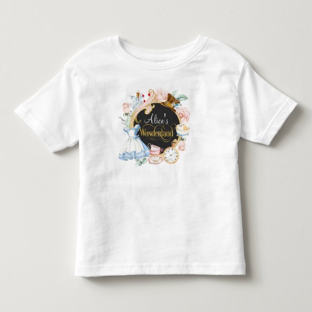 Flickfödelsedag Alice i Wonderland Småbarn T-shirt (Framsida)