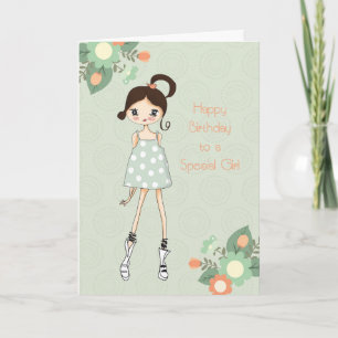 Flickfödelsedag, Brunette, Sage Grönt Blommigt Kort