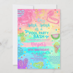 Flickfödelsedag i bassäng party, bassäng bash. inbjudningar