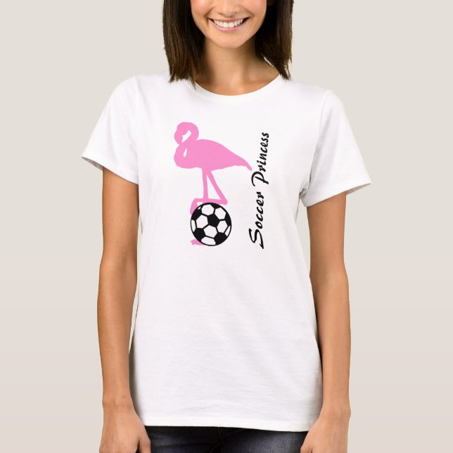 Flickfotbollsprinsessa Rosa Flamingo T Shirt (Framsida)