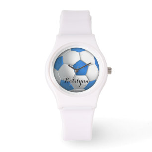 Flickfotbollsspelare Blue med Namn Armbandsur