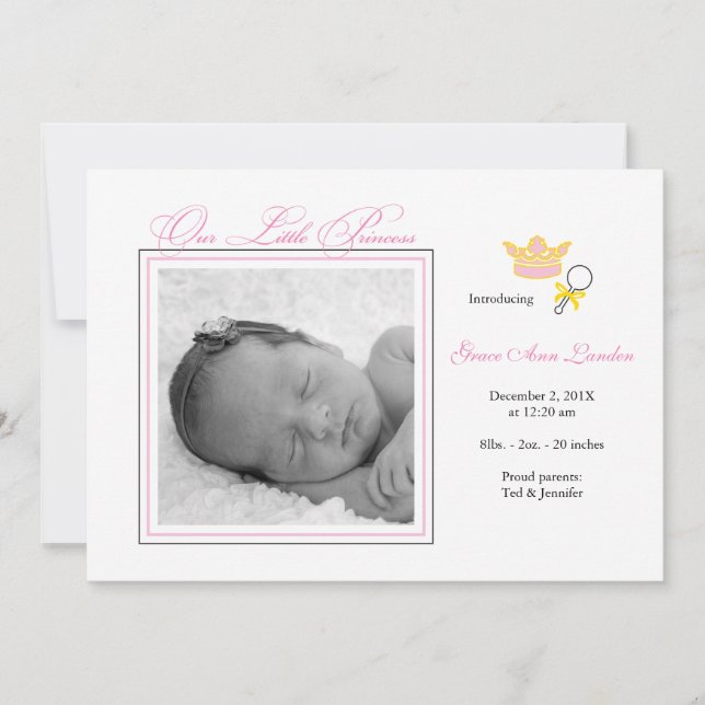 Flickfoto Birth Announcement - Little Princess Meddelande (Framsida)