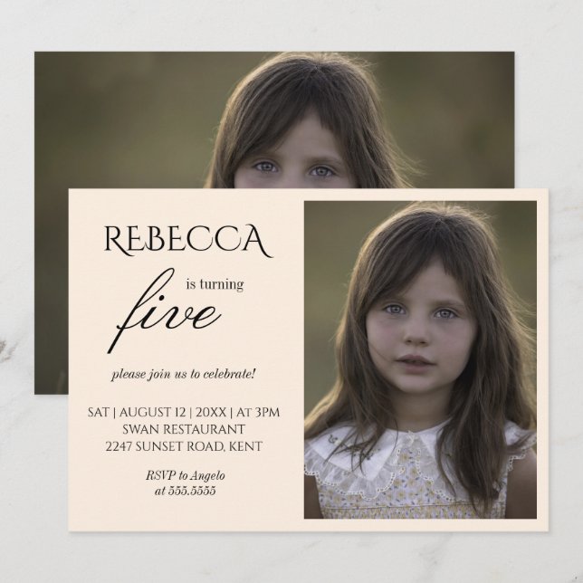 Flickfotoelfenben födelsedagsfest inbjudan (Fram/baksida)