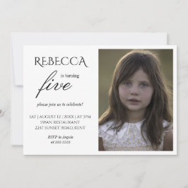 Flickfotoenkel elegant födelsedagsfest inbjudningar