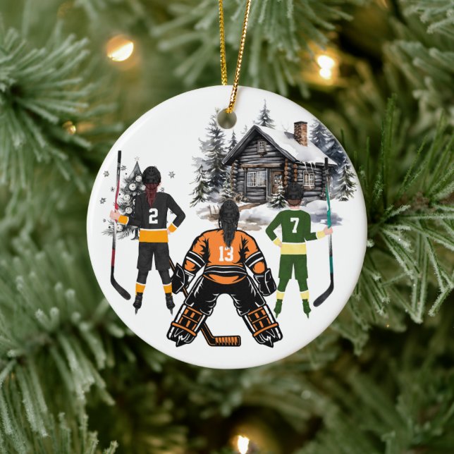 Flickgoalisk pojke och flicka Hockey Ornament (Träd)