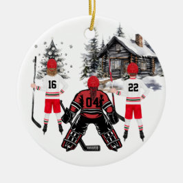 Flickgoalisk pojke och flicka Hockey Ornament