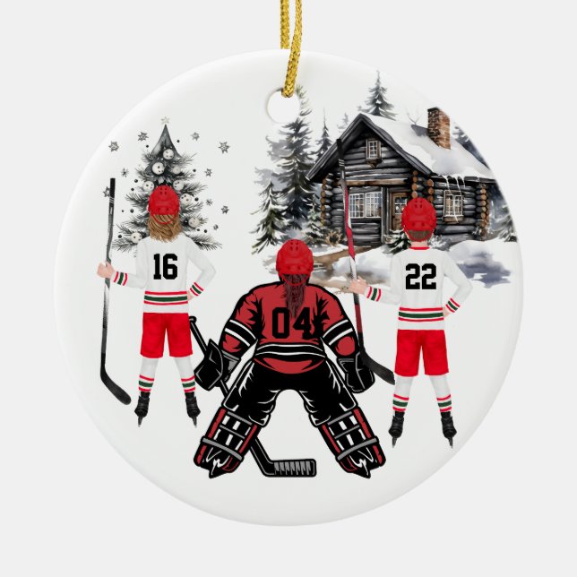 Flickgoalisk pojke och flicka Hockey Ornament (Framsidan)