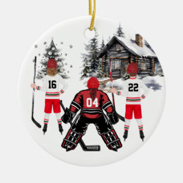 Flickgoalisk pojke och flicka Hockey Ornament