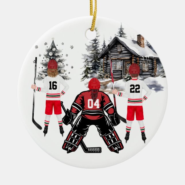 Flickgoalisk pojke och flicka Hockey Ornament (Framsidan)
