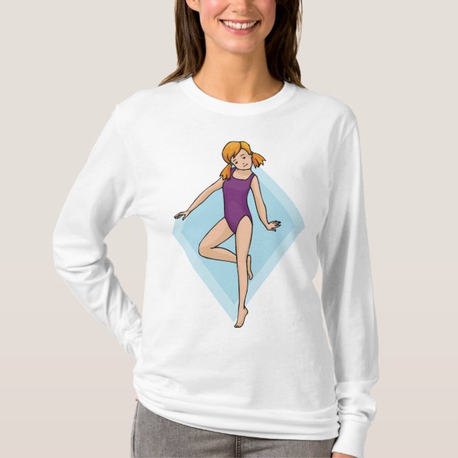 Flickgymnast i lila leotard t shirt (Framsida)