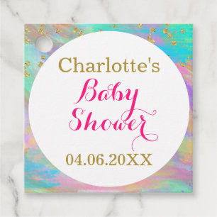 Flickig Baby Shower Färgglad Enhörning Guld Glitte Gåvor Etiketter