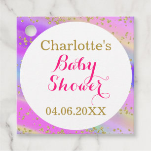 Flickig Baby Shower Färgglad Enhörning Guldglitter Gåvor Etiketter
