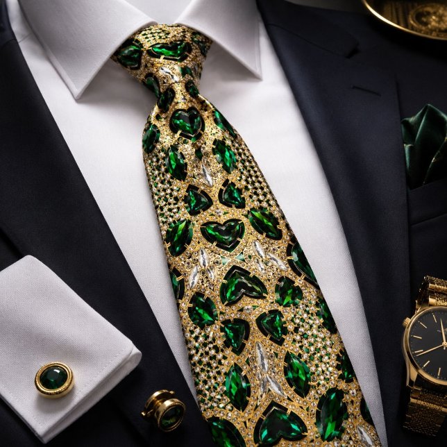 flickig chic mode art deco guld smaragdgrön  slips (girly chic fashion art deco gold emerald green neck tie)