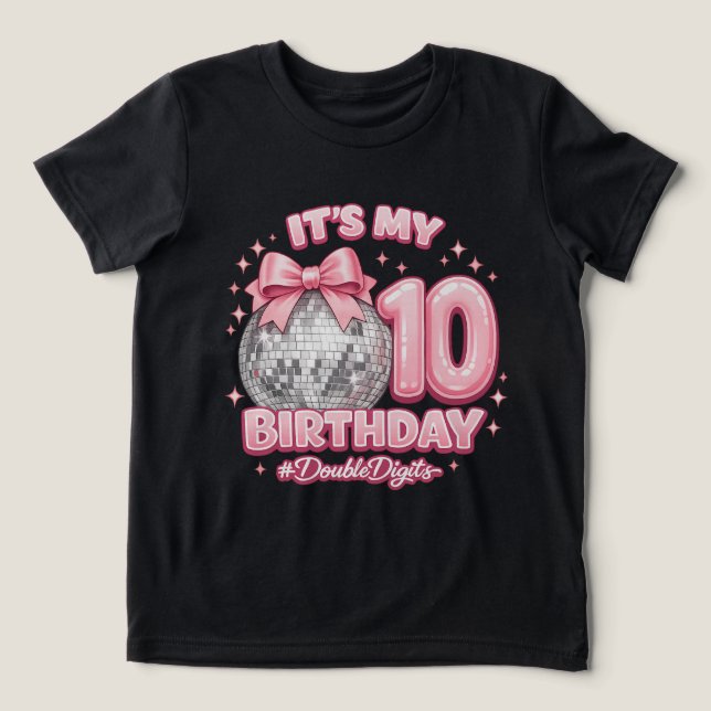 Flickig Disco Boll 10-års Födelsedag Rosa Slinga T Shirt (Design Framsida)