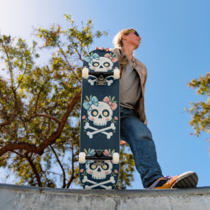 Flickig Dödskalle och korslagda ben Skateboard