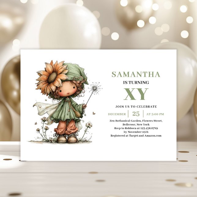 Flickig fés Birthday Inbjudan Pastellgrön (Whimsy Fairy Girl Birthday Pastel Green Invitation)