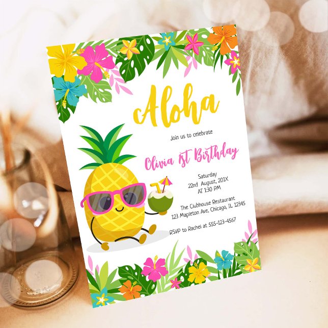 Flickig födelsedag Ananas Aloha Hawaii sommar Inbjudningar (Skapare uppladdad)