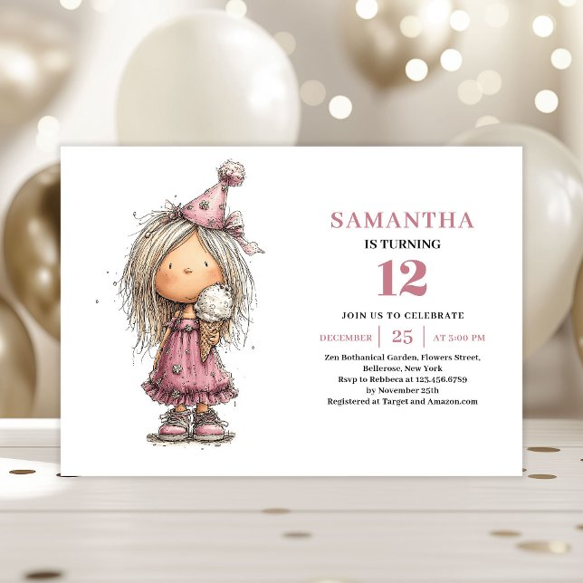 Flickig födelsedagsinbjudan Dammtrosa Rolig Inbjudningar (Whimsical Girl Birthday Invitation Dusty Pink Fun
)