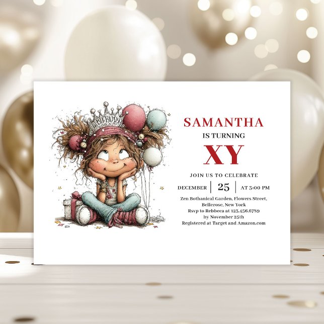 Flickig födelsedagsinbjudan i färgglada nycker inbjudningar (Whimsical Colorful Girl Birthday invitation)