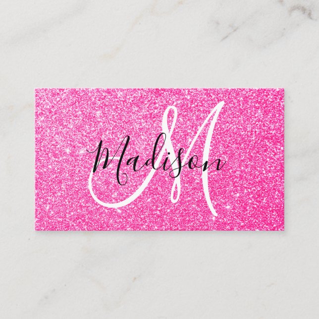 Flickig & Glam Rosa glittergnistrar Monogram Visitkort (Framsida)