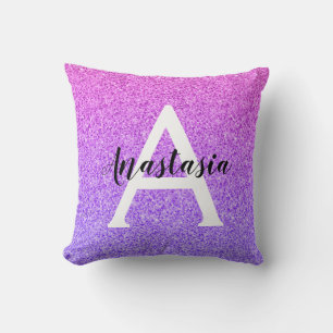 Flickig Glamour Ombré Lila Glitter Gnistrar Monogr Kudde
