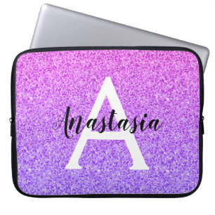 Flickig Glamourös Ombre Lila Glitter Gnistrar Mono Laptop Fodral