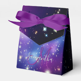 Flickig lila galax Celestialt monogram Presentaskar