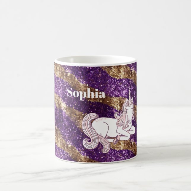 Flickig lila guld glitter enhörning   kaffemugg (Center)