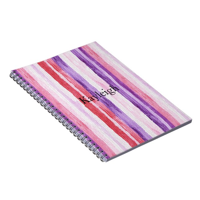 Flickig lila rosa röda ränder jul anteckningsbok (Högra Sidan)