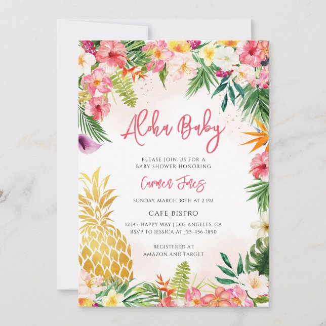 Flickig Luau för Baby Shower för Flicka Inbjudningar (Framsida)