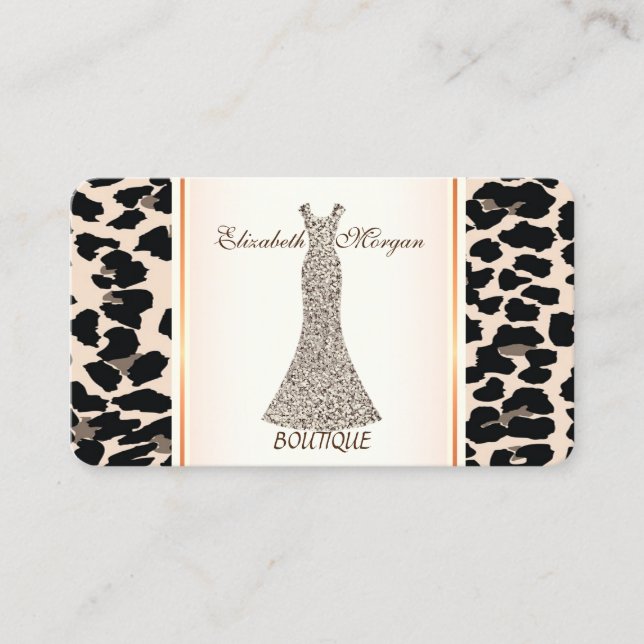 Flickig modern elegant, leopardtryck, glitterklänn visitkort (Framsida)