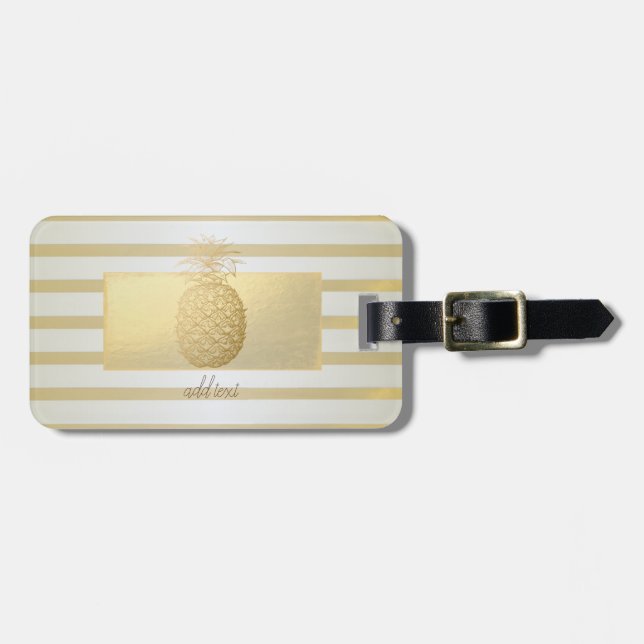 Flickig Modern Guld Ränder, Guld Ananas Bagagebricka (Horisontell Framsida)