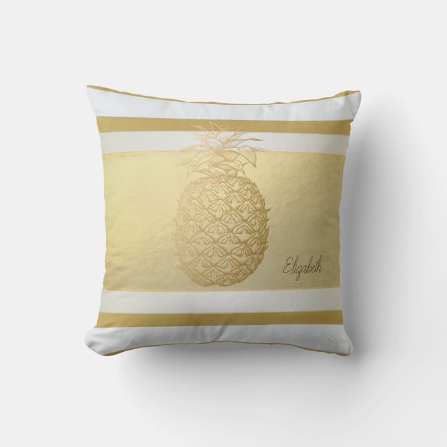 Flickig Modern Guld Ränder, Guld Ananas Kudde (Framsida)