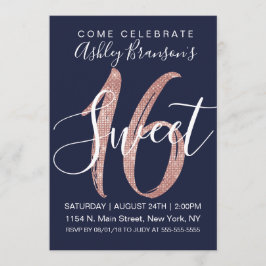 Flickig Navyblå Roséguld Glitter Söt 16 Inbjudningar