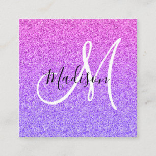 Flickig och Glamourös Lila Violett Glitter Ombre M Fyrkantigt Visitkort