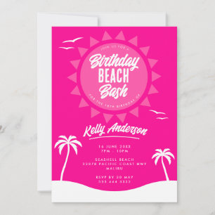 Flickig pink sommar 18-års födelsedags strandfest inbjudningar
